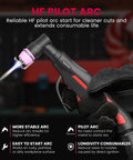 HF pilot arc for 55A Dual Voltage Plasma Cutter With Pilot Arc, 110 220V, Five Eighth Inch Clean Cut, Three Quarter Inch Max Cut