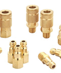 14 Piece Automotive Type C Quick Connect Air Fittings Kit With Solid Brass Couplers And Plugs One Quarter Inch NPT