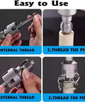 Tepvoker Pvc Pipe Threader Kit With Internal And External Threading Dies For 1/2 Inch 3/4 And 1 Inch Npt Plumbing Projects showing setup steps.