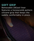 Close-up of 2XCool Dressage Girth With Removable Cooling Liner showing honeycomb silicone grip and quick dry wicking tech.