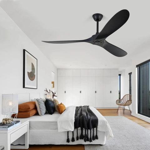 60 Inch 3 Blade Walnut Wood Ceiling Fan No Light With Remote Noiseless Reversible DC Motor For Indoor Outdoor Use