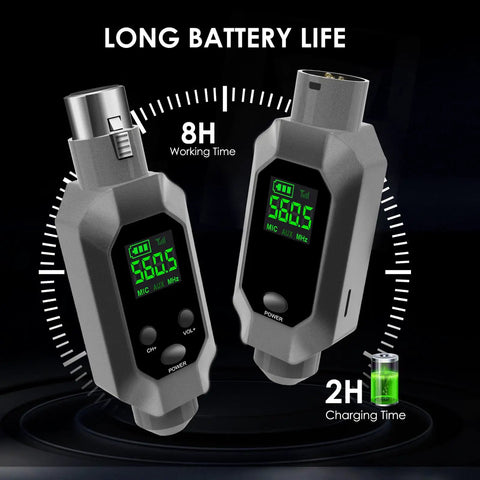 Wireless XLR Transmitter and Receiver Kit for Condenser and Dynamic Mics UHF Wireless System with 8 hour battery display