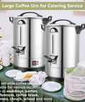 Heavy Duty 24L Stainless Steel Coffee Urn Dispenser Holds 160 Cups Dual Layer Warmer on catering table setup