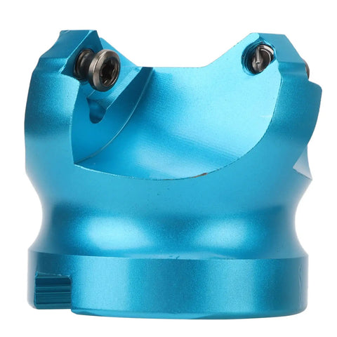 Pro Grade Face Milling Cutter Head For CNC Milling 4 Flute End Mill, blue aluminum alloy body with SEKT1204 blades, close-up view