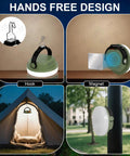 Rechargeable Camping Light Lantern With Six Modes And Three Color Temps showing hook and magnet use in outdoor settings