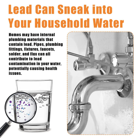 Image of clear glass of water with a magnifying glass showing particles, highlighting lead water safety concerns. No Fuss Straight Up Accurate Lead Water Test Kit For Drinking Water Safety At Home With Quick Ten Minute Results To Look Out For Your Little Ones And Deliver Real Peace Of Mind.