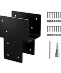 Beefy 4x4 Post Brackets Kit For Wood Posts And Beams Actual 3.5x3.5 Inch Fit Heavy Duty Tie Bracket shown with screws and drill bit