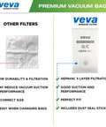 Comparison chart of Type Q And C HEPA Vacuum Bags For Canister Vacuum Cleaners, 30 Pack with features and benefits listed.
