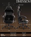 Gaming Chair With Shiatsu Neck Massage And Lumbar Support, High Back Ergonomic Recliner; dimensions and size guide shown.