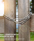 Stainless steel gate chain lock with carabiner on wooden fence, 24 inches long, 5/32 inch links, Two Pack Stainless Steel Gate Chain Lock For Outdoor Fences With Carabiner 24 Inch 5/32 Inch Links For Livestock Gate