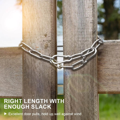 Stainless steel gate chain lock with carabiner on wooden fence, 24 inches long, 5/32 inch links, Two Pack Stainless Steel Gate Chain Lock For Outdoor Fences With Carabiner 24 Inch 5/32 Inch Links For Livestock Gate