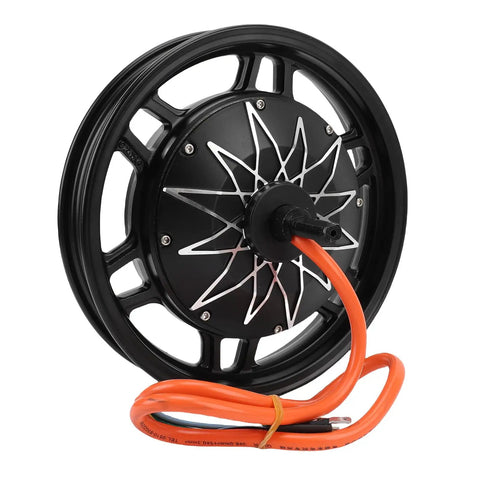 Heavy Duty Aluminum Alloy Wheel Hub Motor 14 Inch For Electric Scooter Motorcycle Conversion Kit 2000W To 5000W rear view with orange cable.