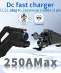 Heavy Duty CCS1 To Chademo EV Charger Adapter Featuring No Sweat Waterproof Build And Straight Up 1000V DC Fast Charging Power For Japanese Electric Cars Rolling Out, showing CCS1 plug and CHAdeMO connector.