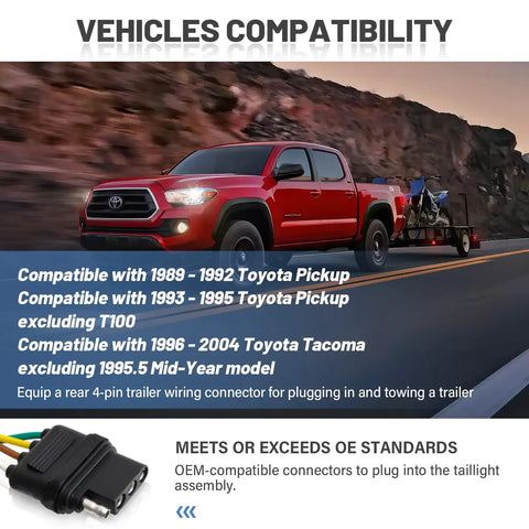 Vehicle towing trailer using 4 Pin Trailer Wiring Harness Vehicle Side For Toyota Pickup 1989-1995 And Toyota Tacoma 1996-2004
