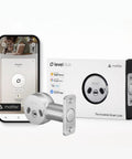 Turn Your Deadbolt Into A Smart Lock Without Replacing Keys Or Hardware With Matter Over Thread And Apple Home Key For No Key Hassle Keyless Entry And Remote Access Through Apple Alexa Google Home And SmartThings, showing box and phone app display