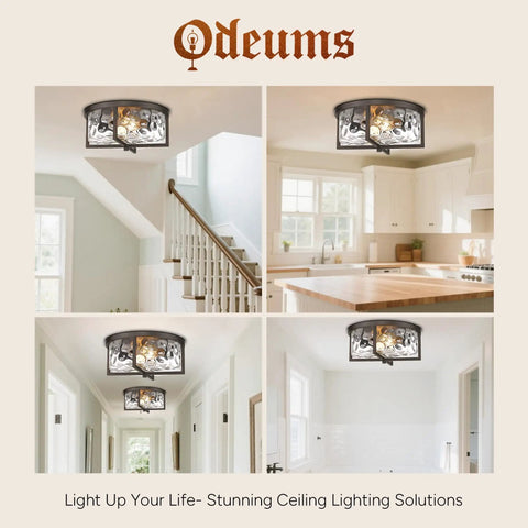 13 Inch Hammered Glass Flush Mount Ceiling Light In Dark Bronze Finish For Kitchen Dining And Hallway Must Have Modern Close To Ceiling Fixture With Antique Vibe, Cozy Warm Glow And Easy Install in home settings