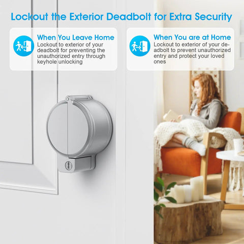 Round Deadbolt Lockout Device No Drill Install Protect Keyhole Toddler Proof Deadbolt Cover installed on door