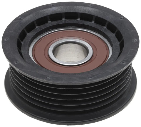 Drive Belt Idler Pulley Replacement For GM Vehicles And Most Makes And Models Beefed Up Durable Gold Finish Improves Belt Alignment And Routing Direct Fit Easy Install Reduces Slippage OEM Style Part 38082 89056015 black ribbed pulley