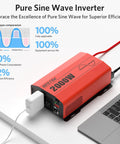 Badass 2000 Watt Pure Sine Wave Power Inverter Converts 12V DC To 110V AC For Rvs Trucks And Homes With Three Ac Outlets and USB Port.