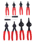 10 Piece Snap Ring Pliers Set For Internal And External Circlip Pliers Retaining Ring Pliers Quick Conversion Thumbscrew With Pivoting Jaws Pro Grade Heavy Duty Tool Kit For Cars Trucks Motorcycles And More shown with red handles