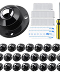 24 Pack Self Adhesive Caster Wheels One Inch Low Profile Swivel Glides With Smooth Ride Steel Cores No Fuss Heavy Duty Furniture Rollers For Mop Bins And Storage Crates, showing black caster wheels with installation tools.