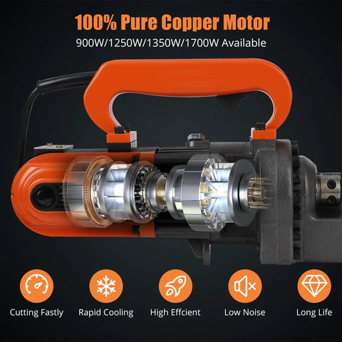 Powerful 1250W Electric Hydraulic Rebar Cutter With Pure Copper Motor detailed view showcasing internal motor components.