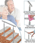 Dang Solid Two Tier Outdoor Stainless Steel Railing For Front Porch And Patio Steps With Secure Floor Mount Base, 304 stainless steel, easy to clean.