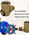Brass Ninety Degree Swivel Joint For Air Hose Reels, Quarter Inch FPT To Quarter Inch MPT, Keeps Hose From Kinking, Reduces Stress, No Fuss Install, Handles Up To Five Thousand PSI, brass 90-degree fitting on hose reel