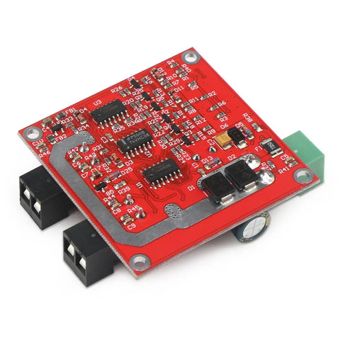 Red circuit board of Beefed Up Dual DC Motor Driver With PWM Speed Control L298 H Bridge, showing components and connectors.
