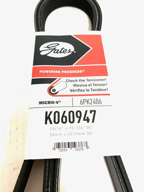 Micro V Serpentine Drive Belt Replacement For Cars And SUVs, rubber belt with Gates label, size 20mm x 2419mm
