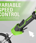 Close-up of the variable speed control trigger on the 40V Cordless String Trimmer Featuring Brushless Motor for precise grass mowing.
