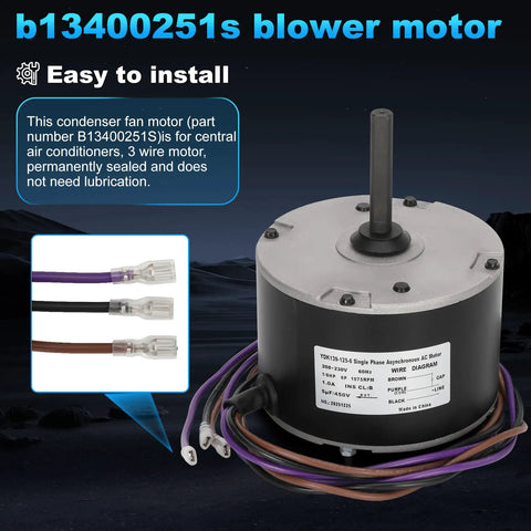 1/6 HP Condenser Fan Motor Replacement Plug And Play Direct Fit Replaces B13400251S And B13400251, 1A Max product image
