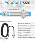 Inductive Proximity Sensor M12 3-Wire NPN NO, 6-36V DC, 4mm Sensing Range For Metal Detection In Industrial Automation, LJ12A3-4-Z/BX close-up