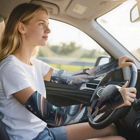 Stay Dope In The Heat With These Fly Ice Silk Arm Sleeves designed around a sharp mechanical shark look while driving.
