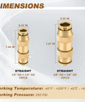 25 Pack Brass DOT Air Line Fittings Straight Union 1/4 Inch And 3/8 Inch Push To Connect Kit dimensions and specifications