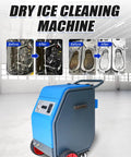 Portable Heavy Duty Dry Ice Blasting Machine For Auto Engine Degreasing And Garage Floor Decontamination, shown with before and after images.