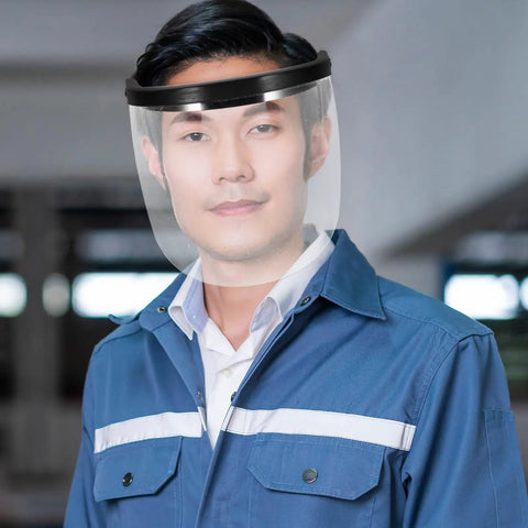 Badass Heavy Duty Protective Visor With Rock Solid Impact Resistant Shield And Adjustable Spring Band Welding Hood on a user.