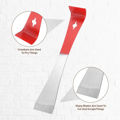 Must Have 3 Piece Pry Bar Set Stainless Steel Beehive Tool Handy Flat Pry Bar with red handle against white background