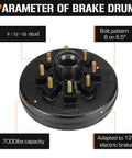 Brake drum hub with 8 on 6.5 inch bolt circle for 7000 lb trailer axle; adapted to 12 inch electric brake