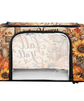 Game Changing Foldable Storage Tote With Clear Front Window And Dual Zipper Access For Quick Grabbing Steel Reinforced Base with autumn design.