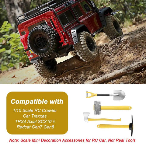 Metal Mini Shovel, Hammer, Axe And Pickaxe Scale Decoration Set With Plastic Organizer for 1:10 RC Crawler Cars