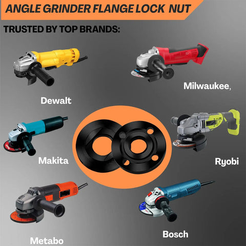 Universal Angle Grinder Wrench And Nut Kit 5 Pcs Set with Dewalt, Milwaukee, Makita, Ryobi, Bosch grinders displayed