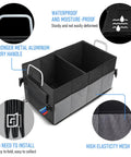 Trunk Organizer For Cars And SUVs Portable And Collapsible Waterproof Oxford Cloth With Aluminum Handle featuring compartments and mesh bag