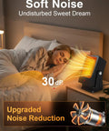 Woman sleeping beside Indoor Space Heater For Desktop Use Fast 2 Second Heating PTC Ceramic Compact Personal Electric Heater