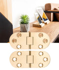 180 Degree Brass Folding Hinge For Folding Tables And Desks, Heavy Duty 2.5mm Thin Profile, shown with screws, front view