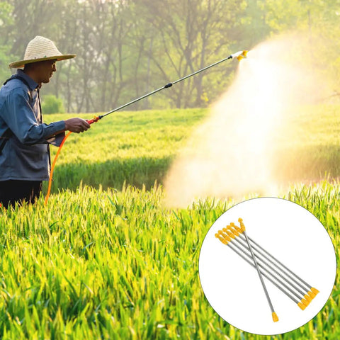 Person using Stainless Steel Garden Sprayer Extension Rod 17.7 Inch Replacement Wand for easy tall plant watering in a field