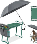 Two In One Garden Kneeler With Umbrella And Portable Stool For Easy Yard Work, includes tool bag, bottle holder, 42-inch umbrella