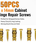 DIY Friendly Hinge Repair Kit With Screws And Expansion Anchors 6x14mm For Stripped Holes in Cabinets, displayed with components