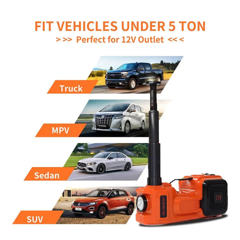 Heavy Duty 5 Ton Electric Floor Jack Kit With Hydraulic Car Lifter Integrated Air Pump And Cordless Impact Wrench for vehicles under 5 ton.