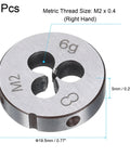Round Threading Die Set M2 X 0.4 Right Hand Metric Threading Die Alloy Tool Steel Heavy Duty, showing size dimensions, high hardness.